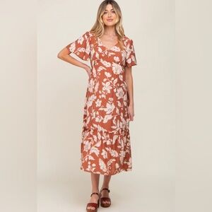 Easel Brown Floral Print Midi Dress